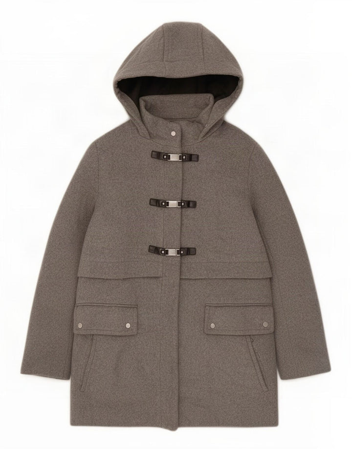 Zara Damen Kapuzen-Dufflejacke UK 18 XL Grau Polyester