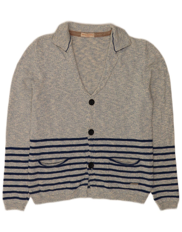 Primo Emporio Damen-Cardigan-Pullover UK 12 Mittelblau gestreift aus Baumwolle