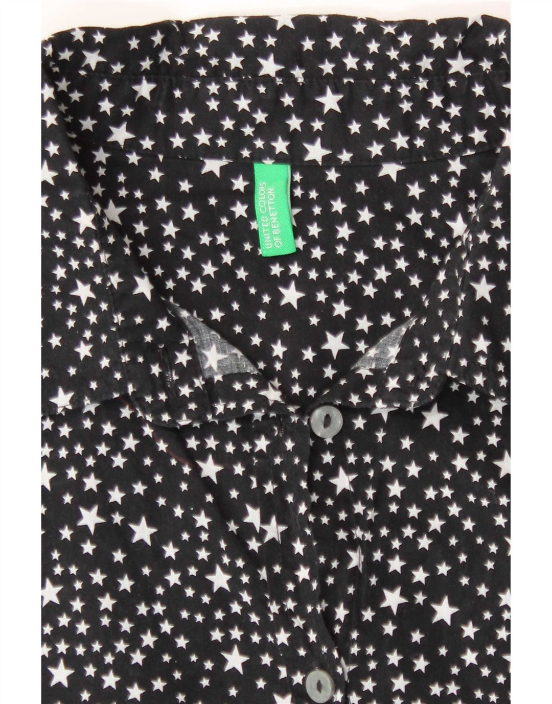 Benetton Womens Loose Fit Hemd mit abstraktem Muster UK 10 Small Schwarze Baumwolle
