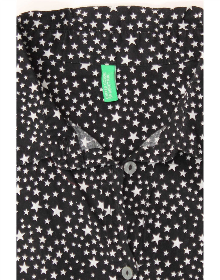 Benetton Womens Loose Fit Hemd mit abstraktem Muster UK 10 Small Schwarze Baumwolle