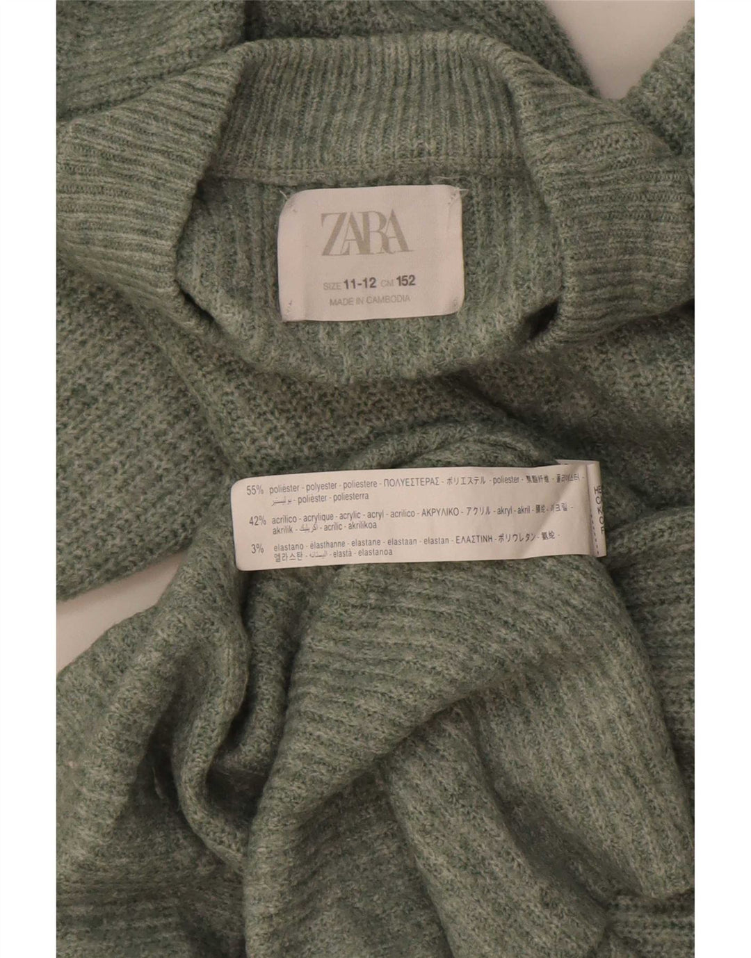 Zara Jungen-Pullover mit Rundhalsausschnitt, 11–12 Jahre, grünes Polyester