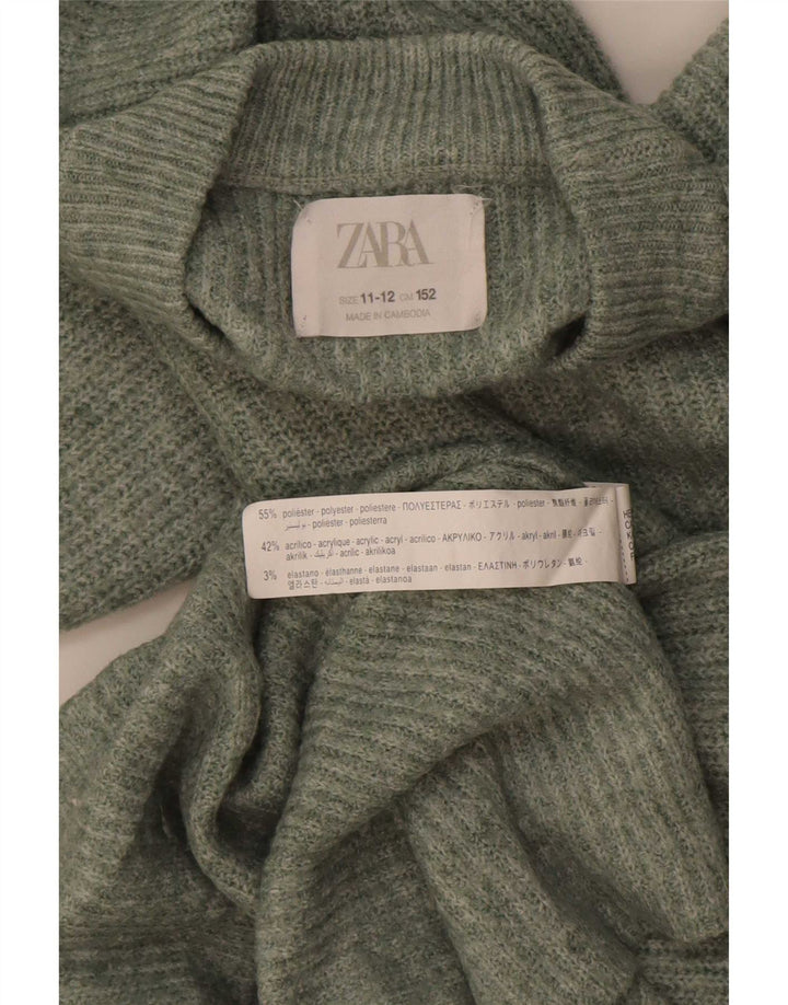 Zara Jungen-Pullover mit Rundhalsausschnitt, 11–12 Jahre, grünes Polyester