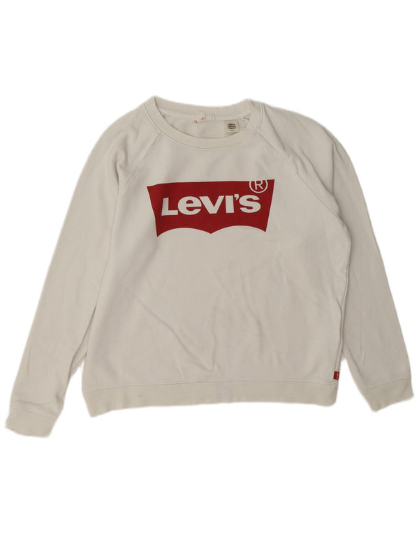Levi's Damen-Sweatshirt in Übergröße mit Grafik, UK 10, Größe S, weiße Baumwolle