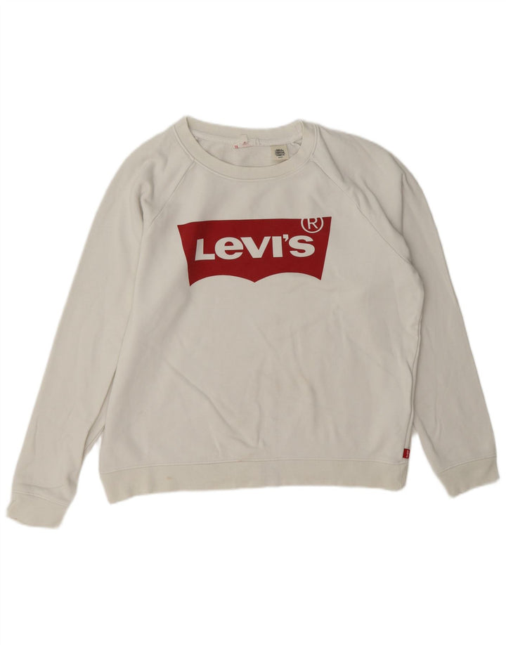 Levi's Damen-Sweatshirt in Übergröße mit Grafik, UK 10, Größe S, weiße Baumwolle