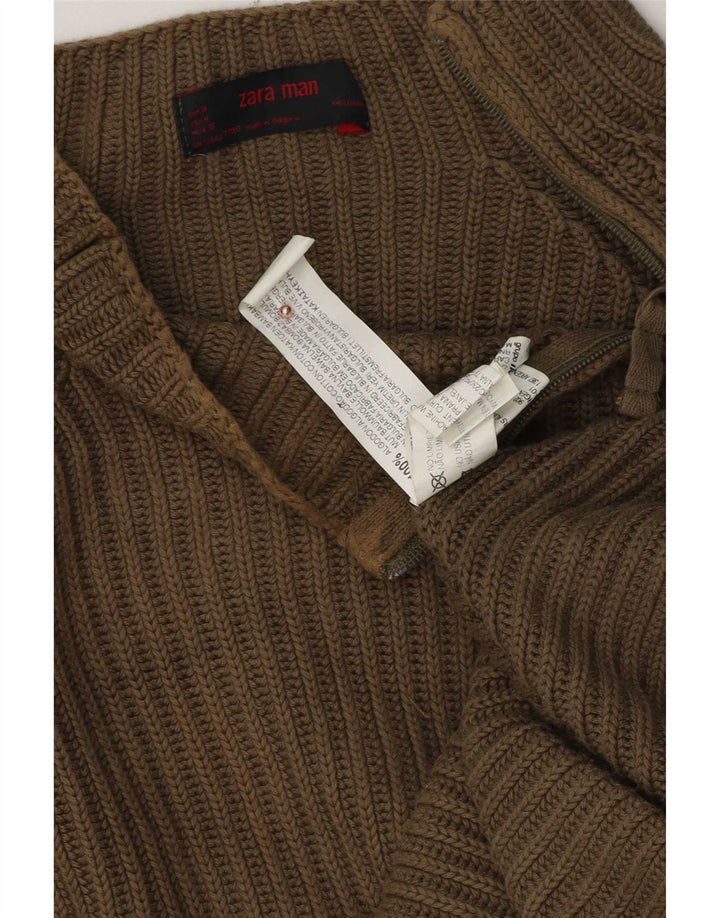 Zara Herren-Pullover mit Reißverschluss am Hals, mittlere Khaki-Baumwolle