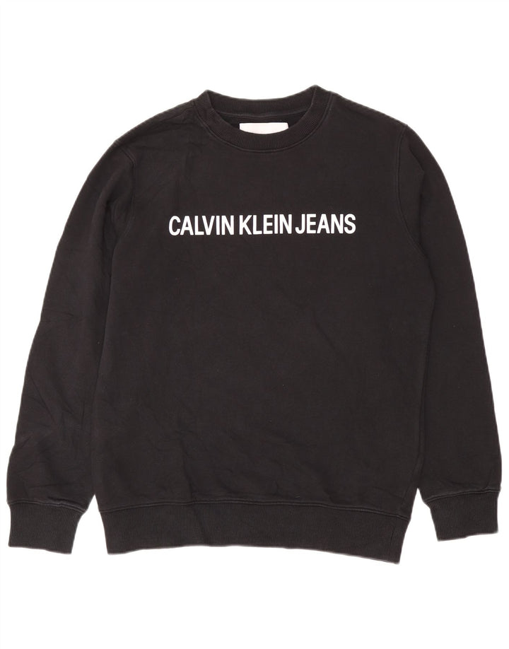 Calvin Klein Herren Grafik-Sweatshirt-Pullover aus mittelschwarzer Baumwolle