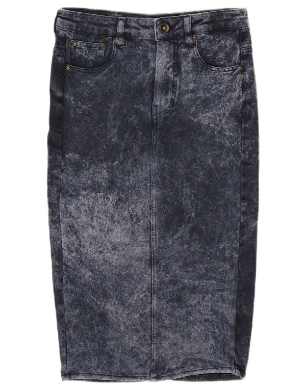 Zara Damen Trafaluc Jeansrock EU 34 2XS W24 Marineblaue Batik-Baumwolle