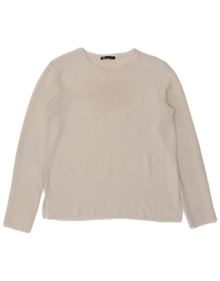Zara Damen Top Langarm UK 10 Small Weiß