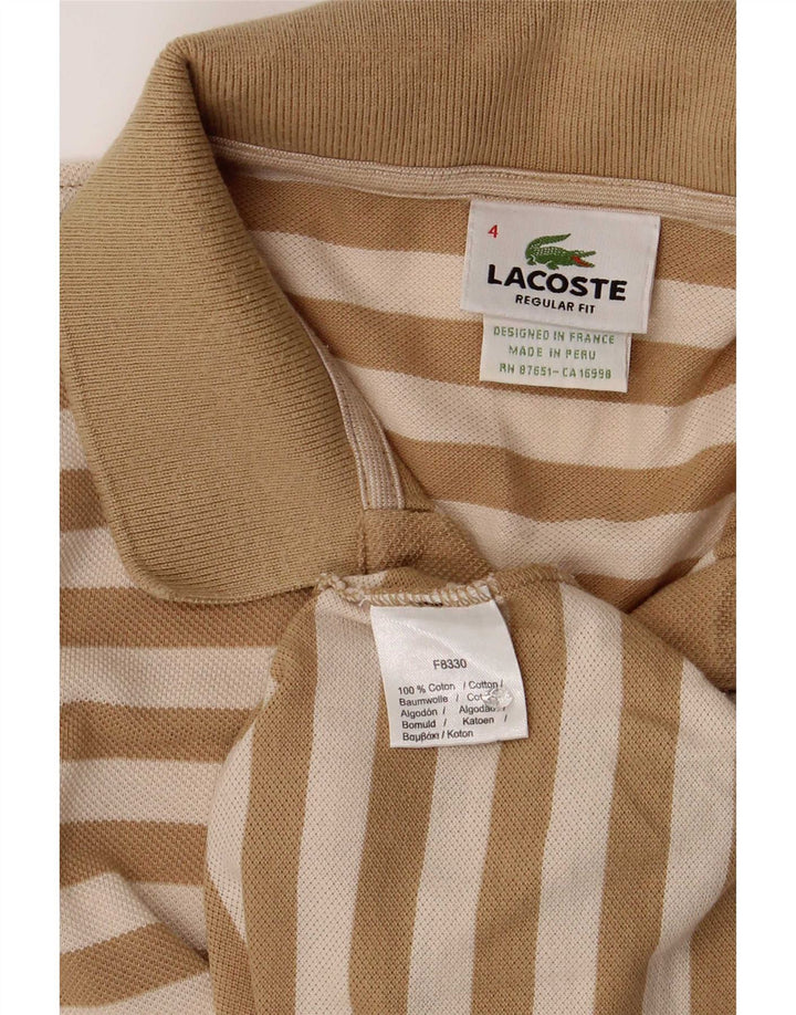 Lacoste Herren-Poloshirt, Größe 4, mittelbraun, gestreift, Baumwolle