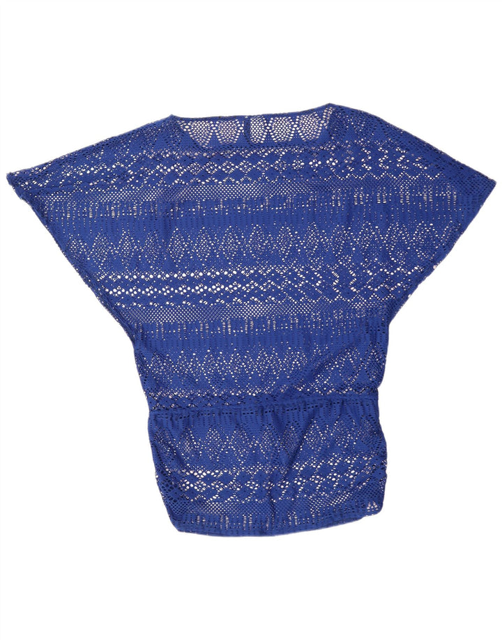 RALPH LAUREN Damen Fledermaus-Häkelblusenoberteil UK 14 Mittelblaues Polyester