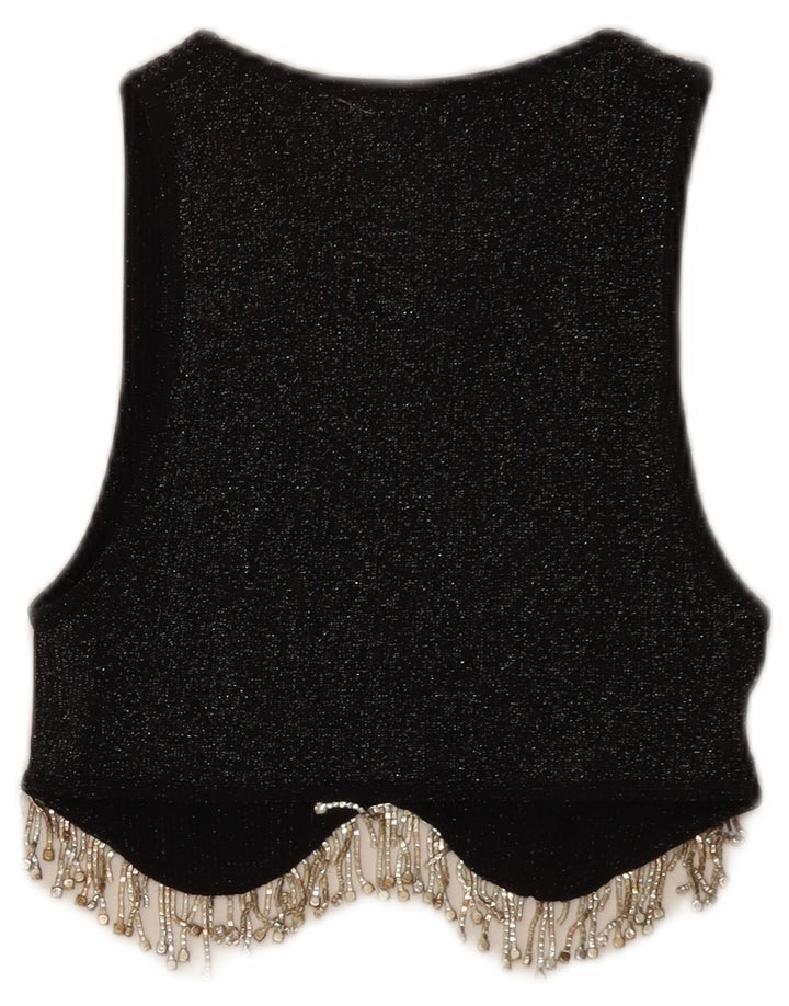 Zara Damen Ärmelloses Crop Top UK 4 XS Schwarz meliertes Polyester
