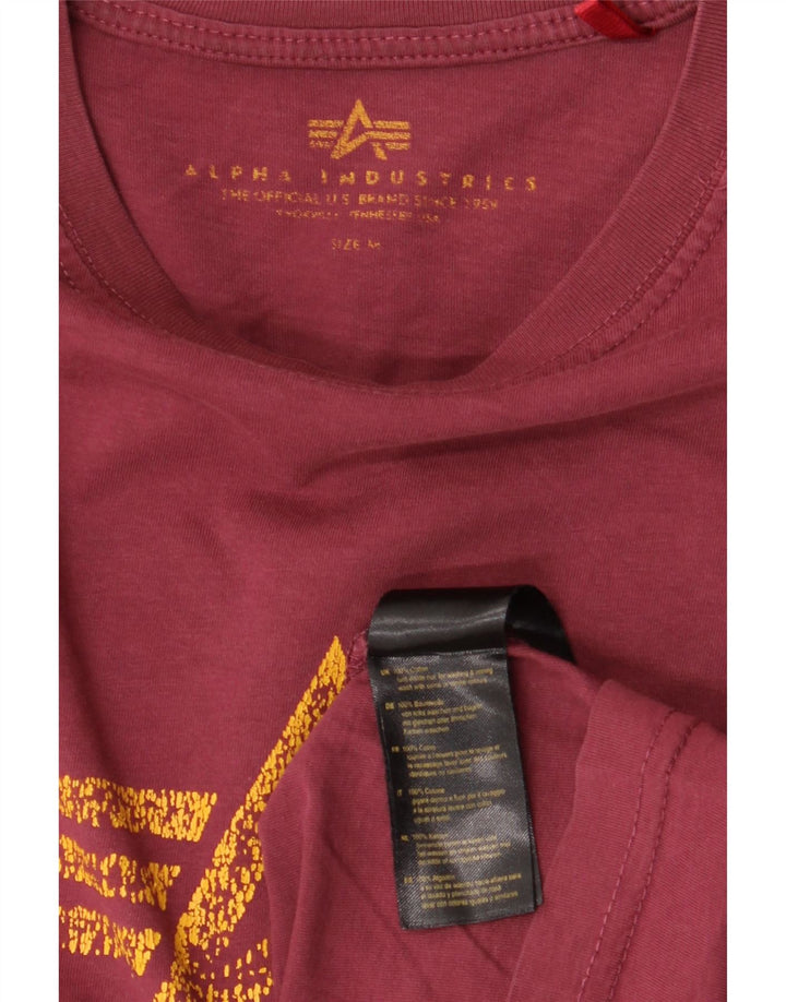ALPHA INDUSTRIES Damen Grafik-T-Shirt-Oberteil UK 14 Medium Burgund Baumwolle