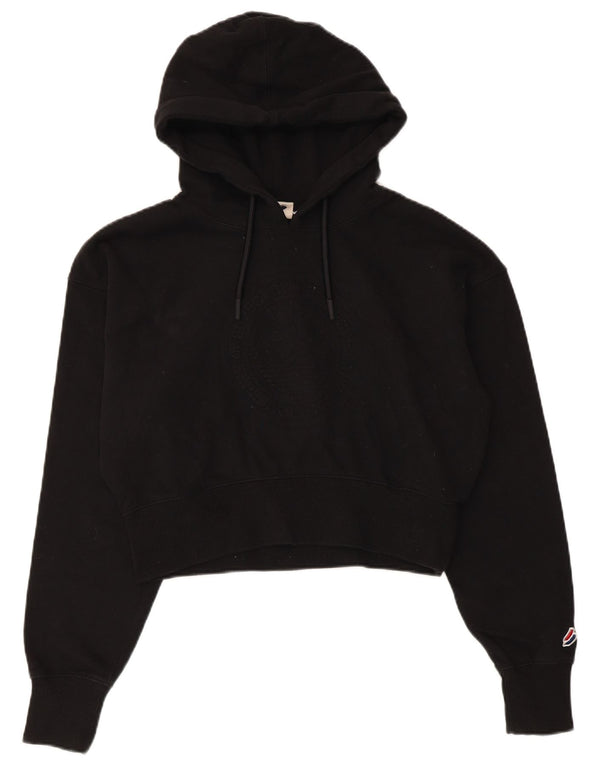 Superdry Damen Graphic Crop Hoodie Pullover UK 12 Mittelschwarze Baumwolle