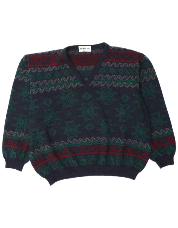 LEWINGER Damen-Pullover mit V-Ausschnitt, UK 20 2XL, Marineblau, Fair Isle