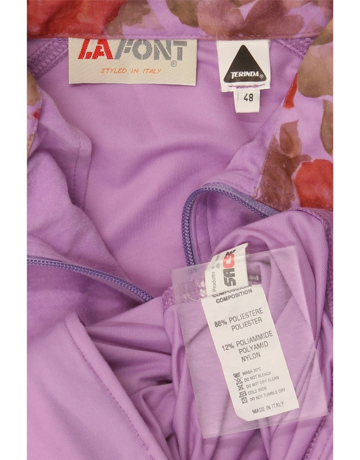 La Font Herren-Trainingsanzug-Oberteil aus Velours, Größe IT 48, Mittelviolett mit Blumenmuster