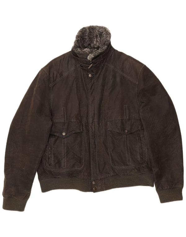 VINTAGE Herren Wildleder Bomberjacke UK 42 XL Graues Leder