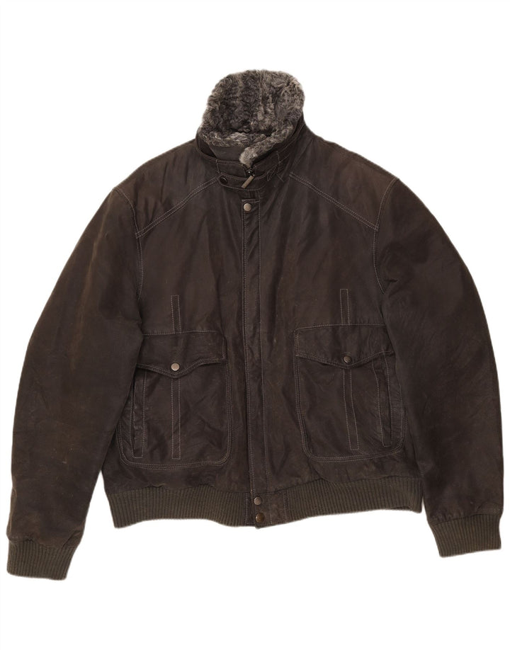 VINTAGE Herren Wildleder Bomberjacke UK 42 XL Graues Leder