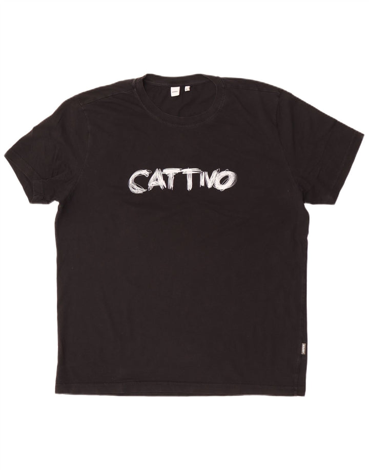Aspesi Herren Grafik T-Shirt Top XL Schwarz Baumwolle