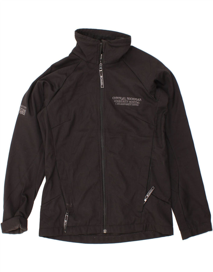 COLUMBIA Womens Graphic Windbreaker Jacket UK 10 Small Black Polyester Vintage Columbia and Second-Hand Columbia from Messina Hembry 