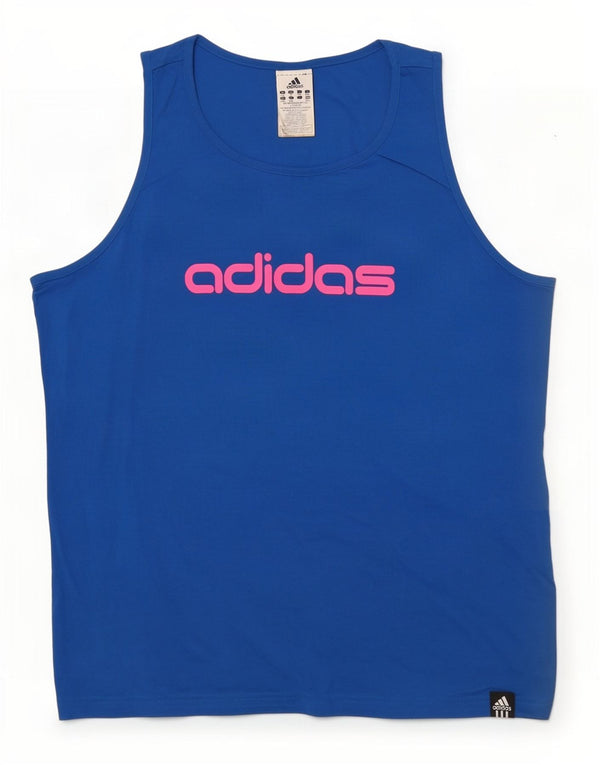Adidas Damen Graphic Vest Top UK 20/22 XL Blaue Baumwolle