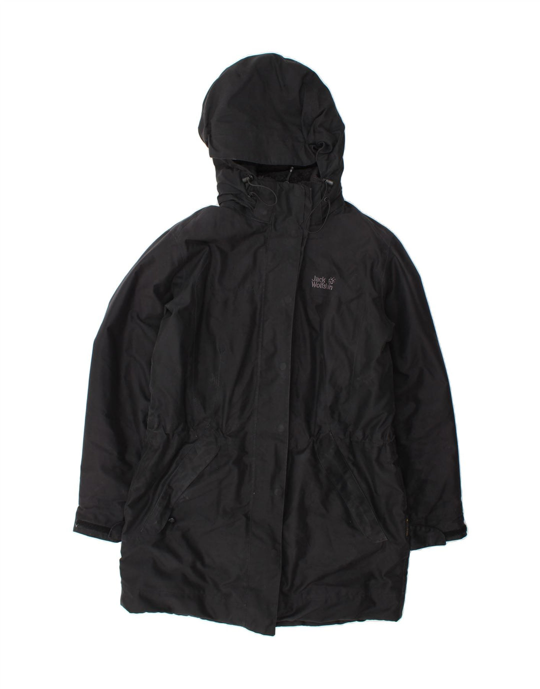 JACK WOLFSKIN Womens Hooded Windbreaker Coat UK 16 Large  Black Polyester Vintage Jack Wolfskin and Second-Hand Jack Wolfskin from Messina Hembry 