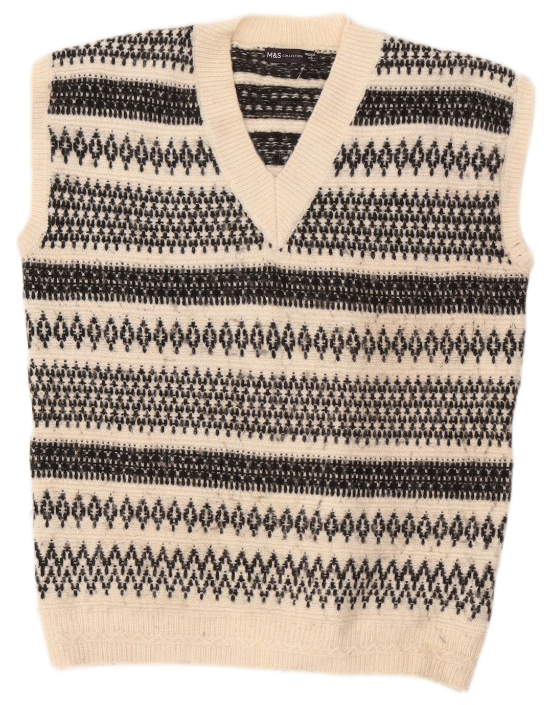 Marks & Spencer Herren-Tanktop, mittelgroß, gebrochenes Weiß, geometrisches Acryl