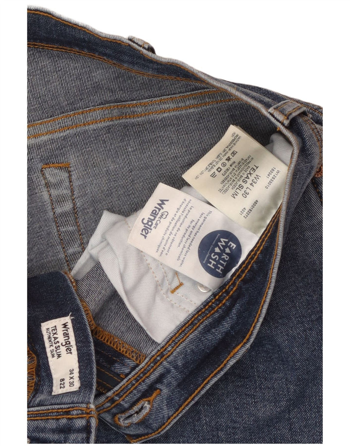 WRANGLER Herren Texas Slim Jeans W34 L30 Blaue Baumwolle