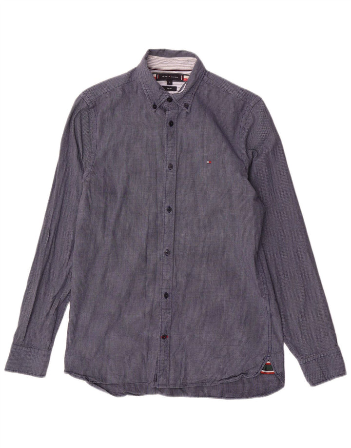 Tommy Hilfiger Herren-Slim-Fit-Hemd, mittelblau, kariert