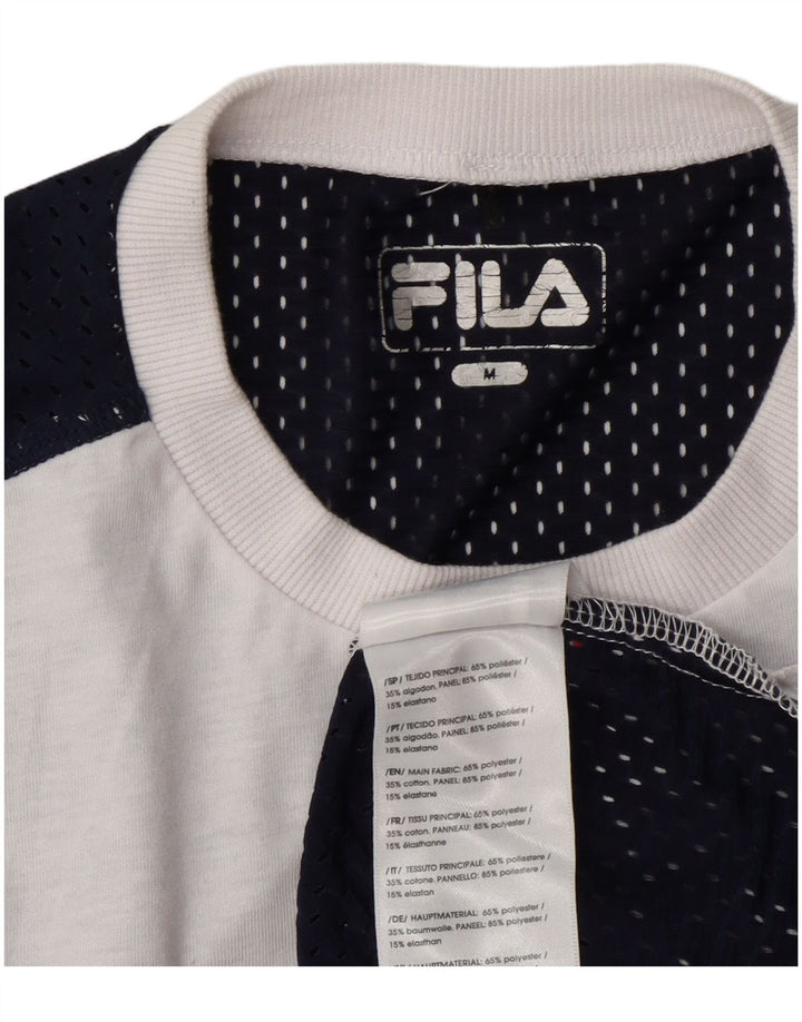 Fila Damen Grafik-T-Shirt-Oberteil UK 14 Mittelweißes Colourblock-Polyester
