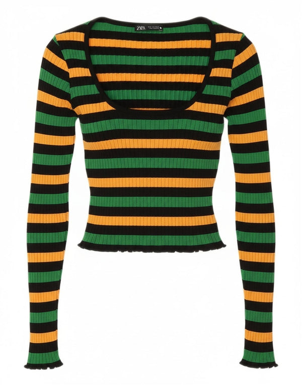 Zara Damen Crop Top UK 12 Medium Mehrfarbig gestreift