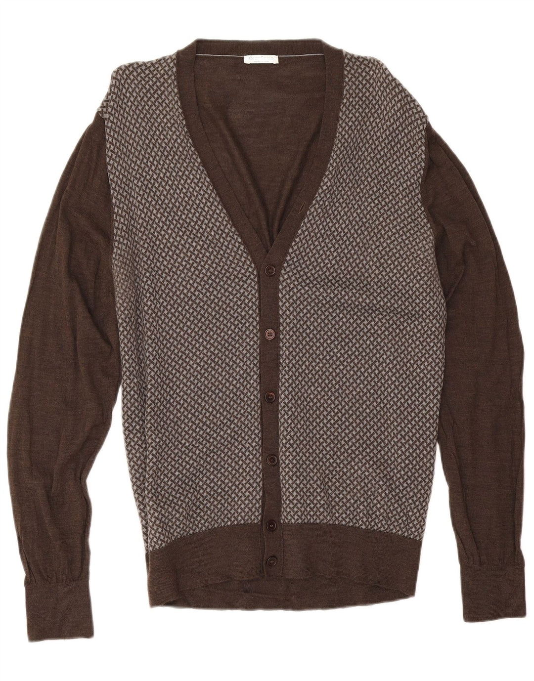 Gran Sasso Herren-Strickjacke IT 58 2XL Braune geometrische Wolle