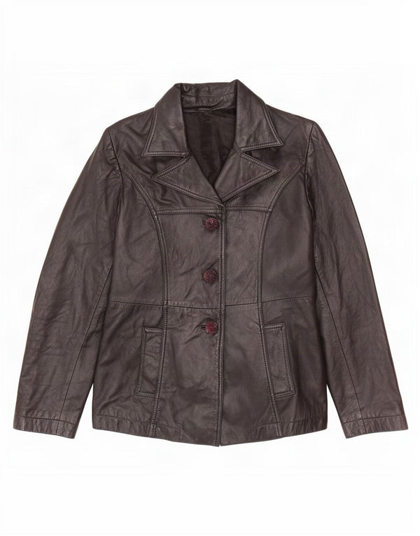 Vintage Damen 3-Knopf-Lederblazerjacke UK 12 Mittelschwarz
