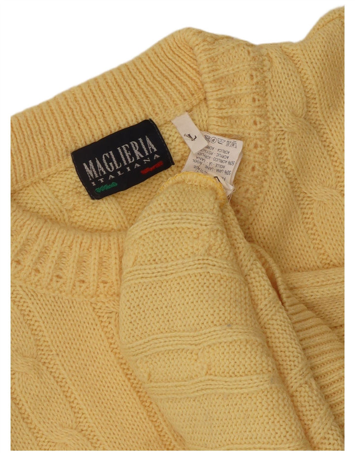 Maglieria Herren-Pullover mit Rundhalsausschnitt, groß, gelbe Wolle