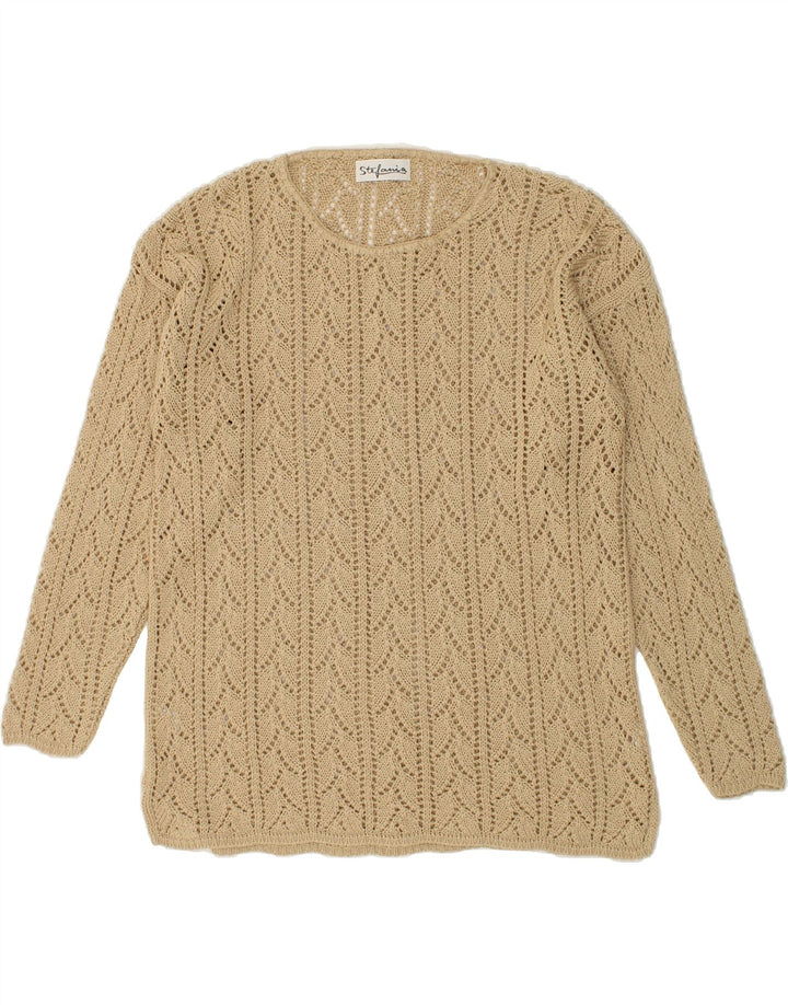 STEFANIA Womens See Through Crew Neck Jumper Sweater UK 16 Large Brown | Vintage Stefania | Thrift | Second-Hand Stefania | Used Clothing | Messina Hembry 