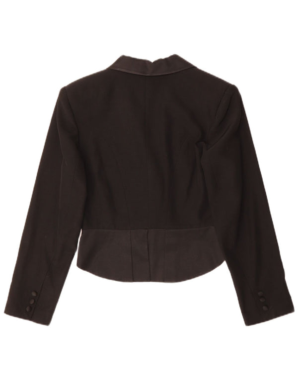 Vintage Damen Asymetrische 3-Knopf-Blazerjacke EU 36 Kleines schwarzes Acetat