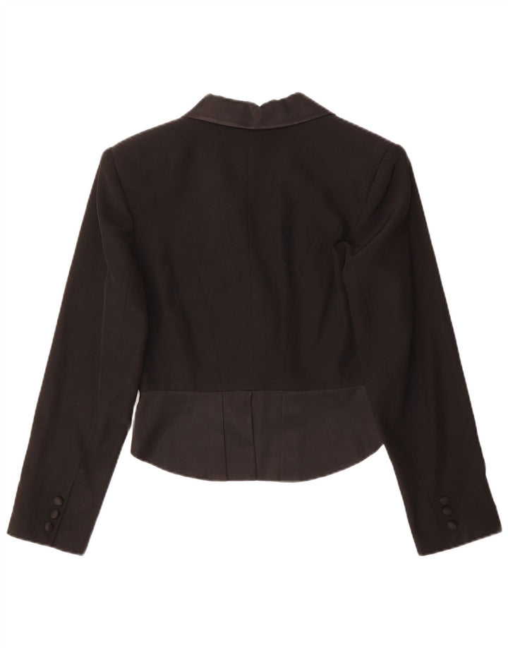 Vintage Damen Asymetrische 3-Knopf-Blazerjacke EU 36 Kleines schwarzes Acetat