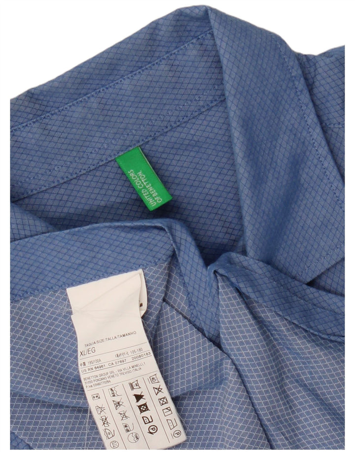 BENETTON Herrenhemd XL Blau Argyle/Diamant Baumwolle