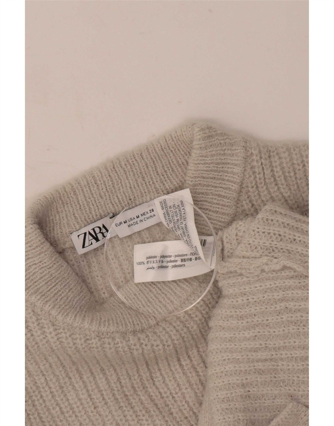 Zara Damen Crop Rollkragenpullover Pullover UK 12 Medium Beige Polyester