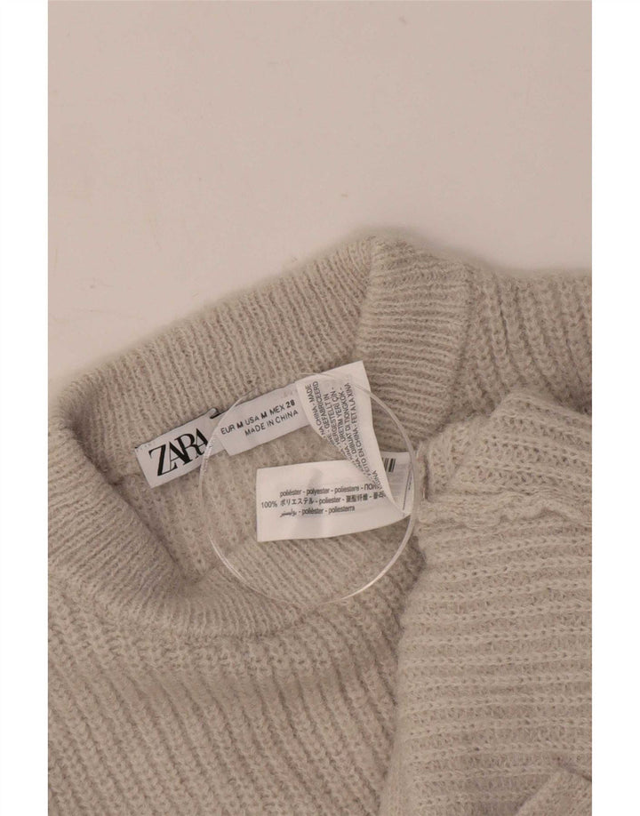 Zara Damen Crop Rollkragenpullover Pullover UK 12 Medium Beige Polyester