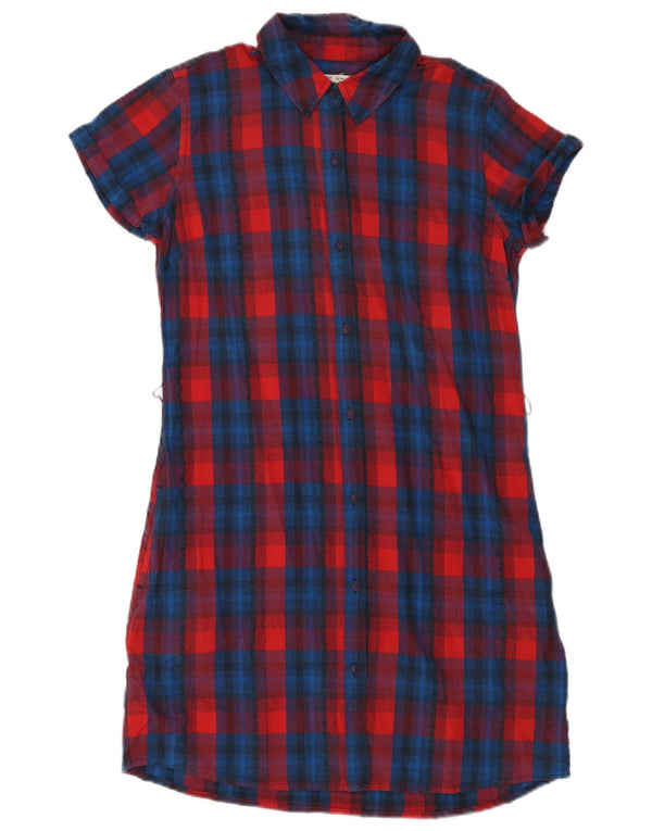 Lee Womens Short Sleeves Shirt Dress UK 12 Medium Red Check Cotton