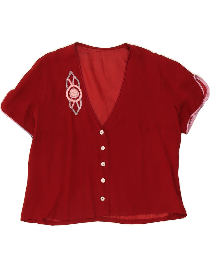 VINTAGE Womens Crop Shirt Blouse UK 14 Medium Red Vintage Vintage and Second-Hand Vintage from Messina Hembry 