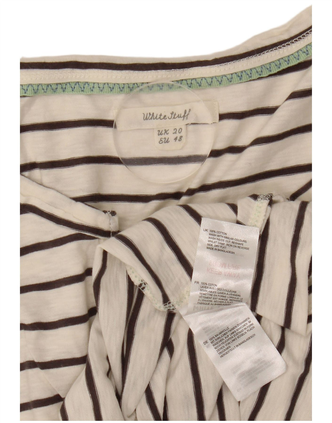 White Stuff Damen-Trägershirt, UK 20 2XL, weiß gestreifte Baumwolle