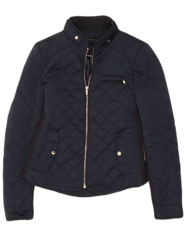 Zara Damen Steppjacke UK 10 Small Marineblaues Colourblock-Polyester