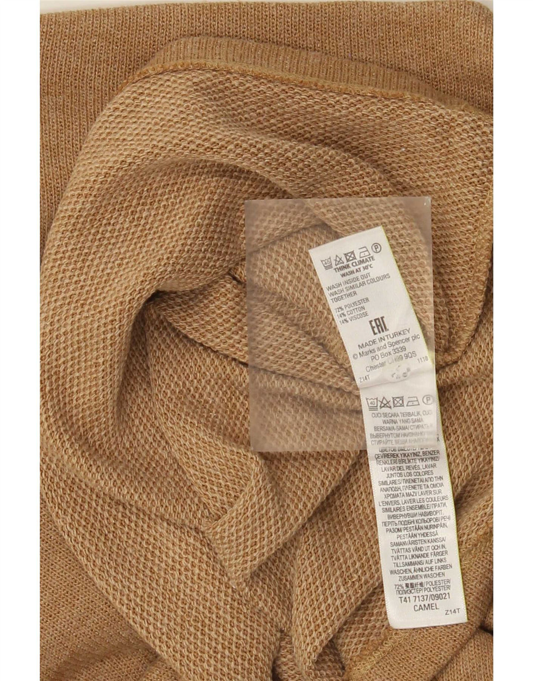 Marks & Spencer Damen Top Langarm UK 12 Medium Beige Polyester