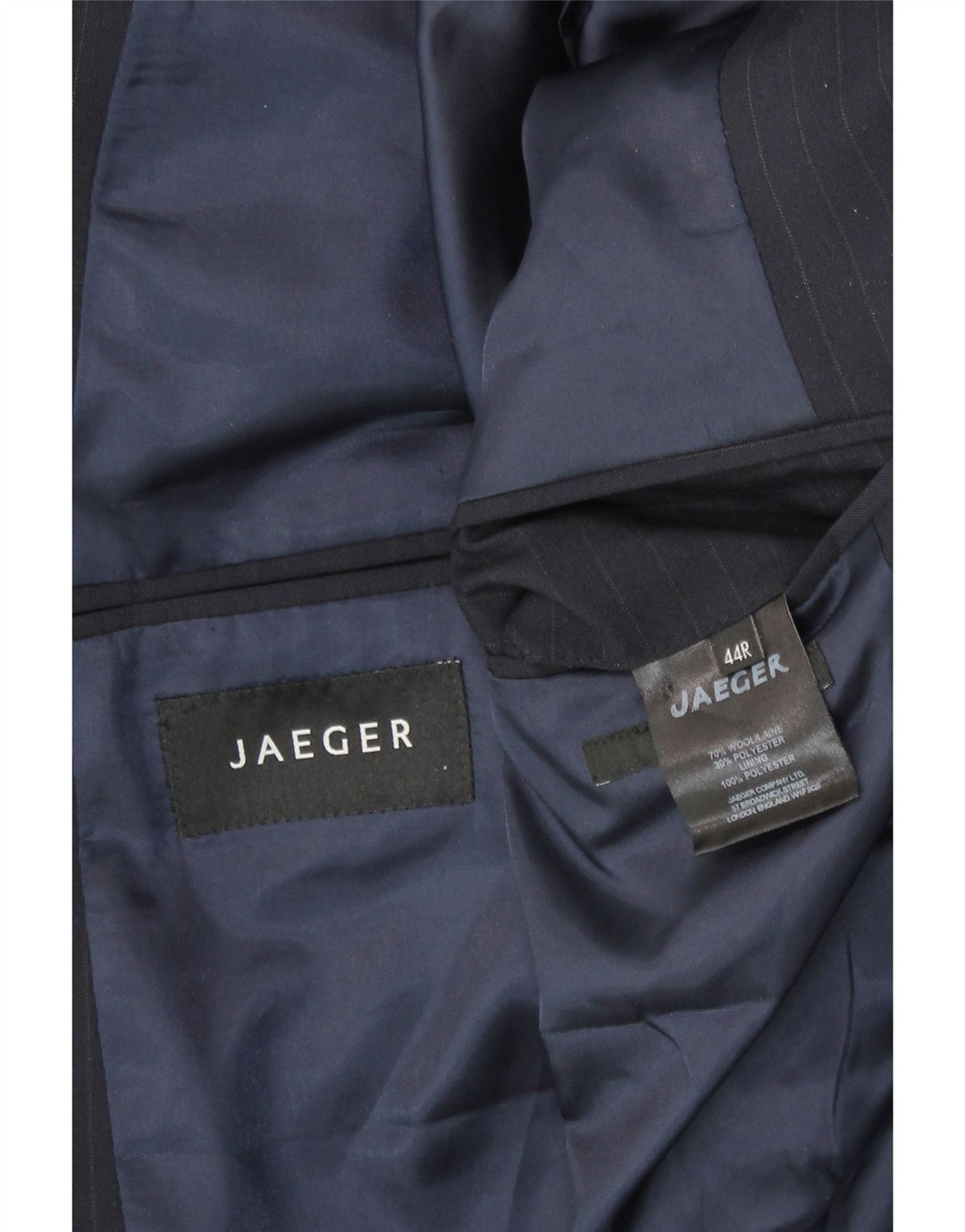 JAEGER Herren-Blazer mit 2 Knöpfen, UK 44, 2XL, marineblaue Nadelstreifenwolle
