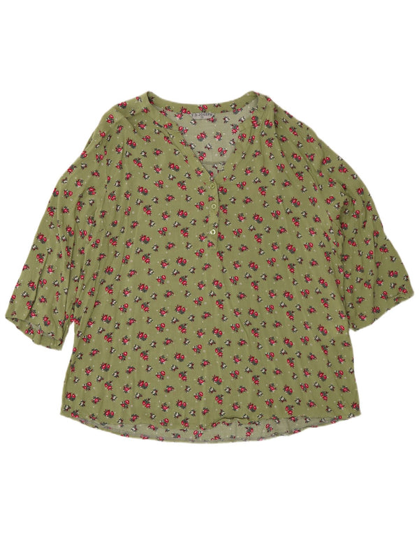 F.D.Joseph Damen-Pulloverhemd mit 3/4-Ärmeln, UK 18, XL, grün geblümt, Viskose