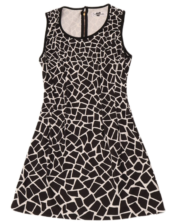 Desigual Damen Ärmelloses A-Linien-Kleid UK 12 Medium Schwarz Geometrisch