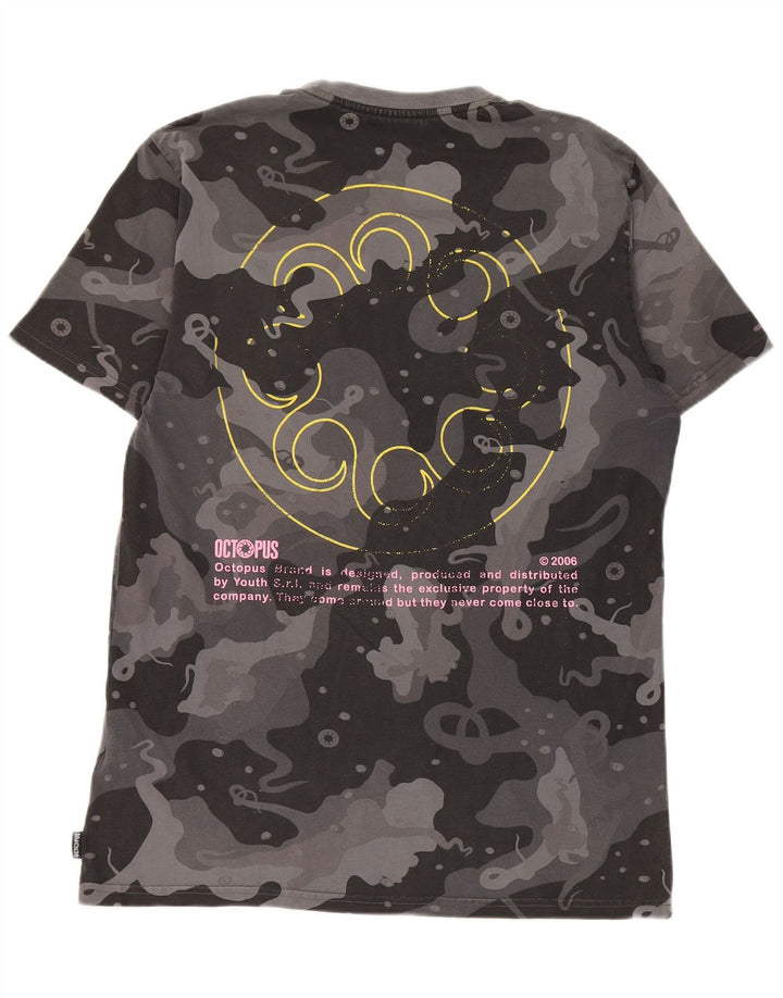 Octopus Herren-T-Shirt mit Grafik, mittelgraue Camouflage-Baumwolle