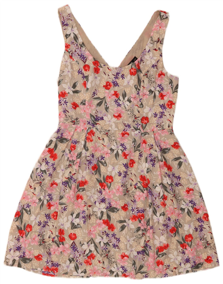 Oasis Damen-Sommerkleid, UK 12, Mittelbeige, geblümtes Polyester