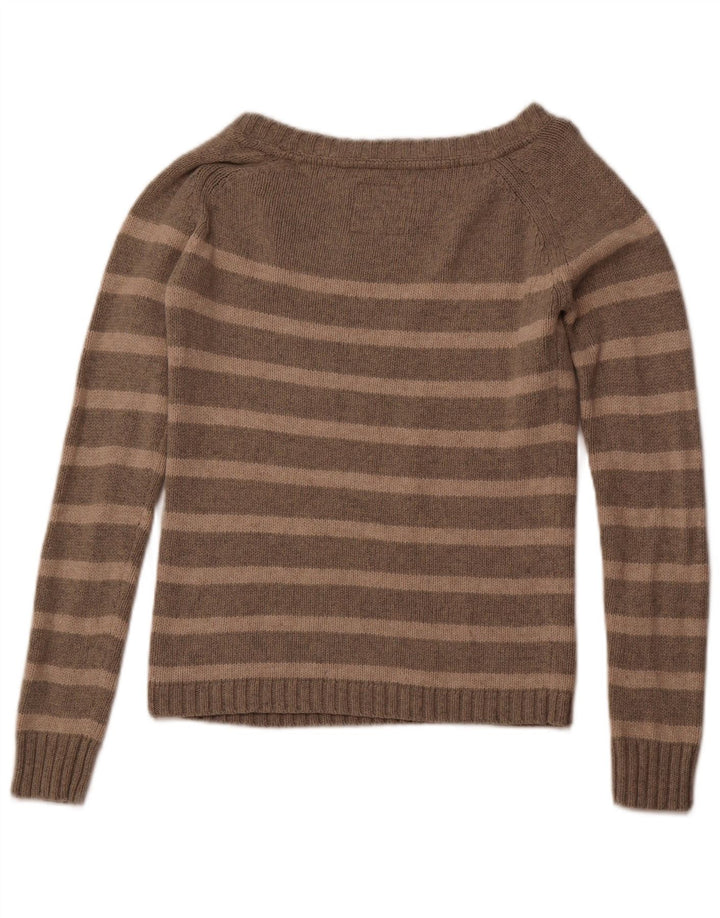 FAT FACE Damen-Pullover mit U-Boot-Ausschnitt, UK 12, Mittelgrau gestreift